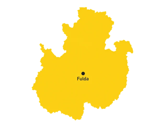 Landkreis Fulda mit Markierung der Stadt Fulda