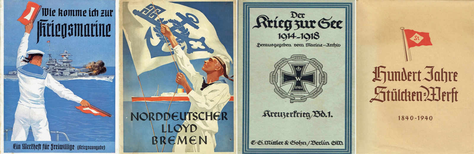 Historische maritime Bücher über Kriegsmarine, Norddeutschen Lloyd, Seekrieg 1914–1918 und Stülcken-Werft